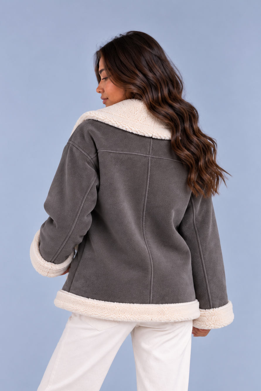 Women's Faux Shearling Aviator Jacket – Suede Look