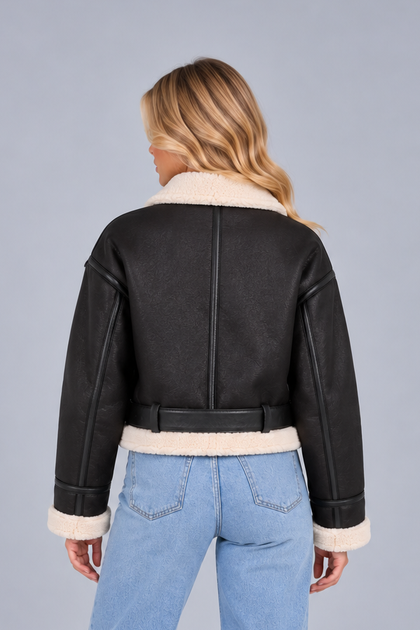 Women's Cropped Aviator Jacket – Teddy Lined Faux Suede