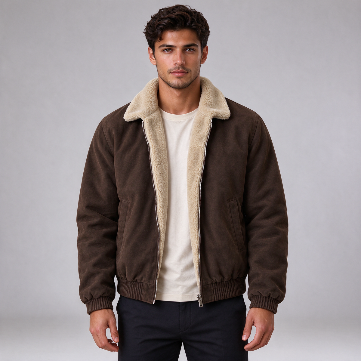 Men's Fleece Lined Bomber – High Neck Zip Jacket