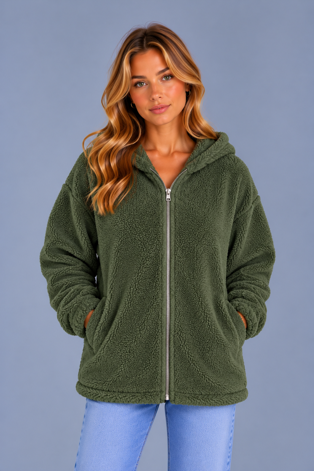 Women's Hooded Teddy Fleece Jacket – Longline Zip Up
