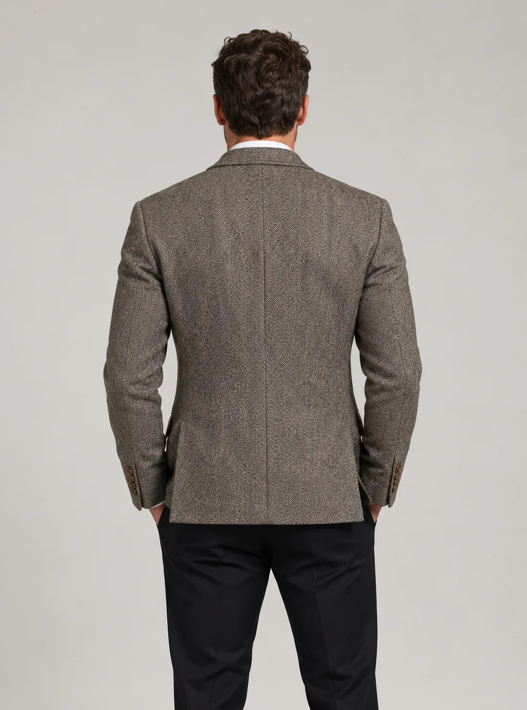 Men's Brown Herringbone Blazer – Wool Blend Tweed Jacket