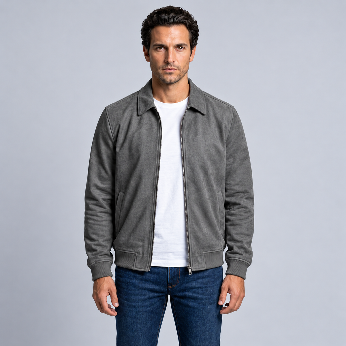 Men's Faux Suede Zip Jacket – Collared Casual Fall Jacket