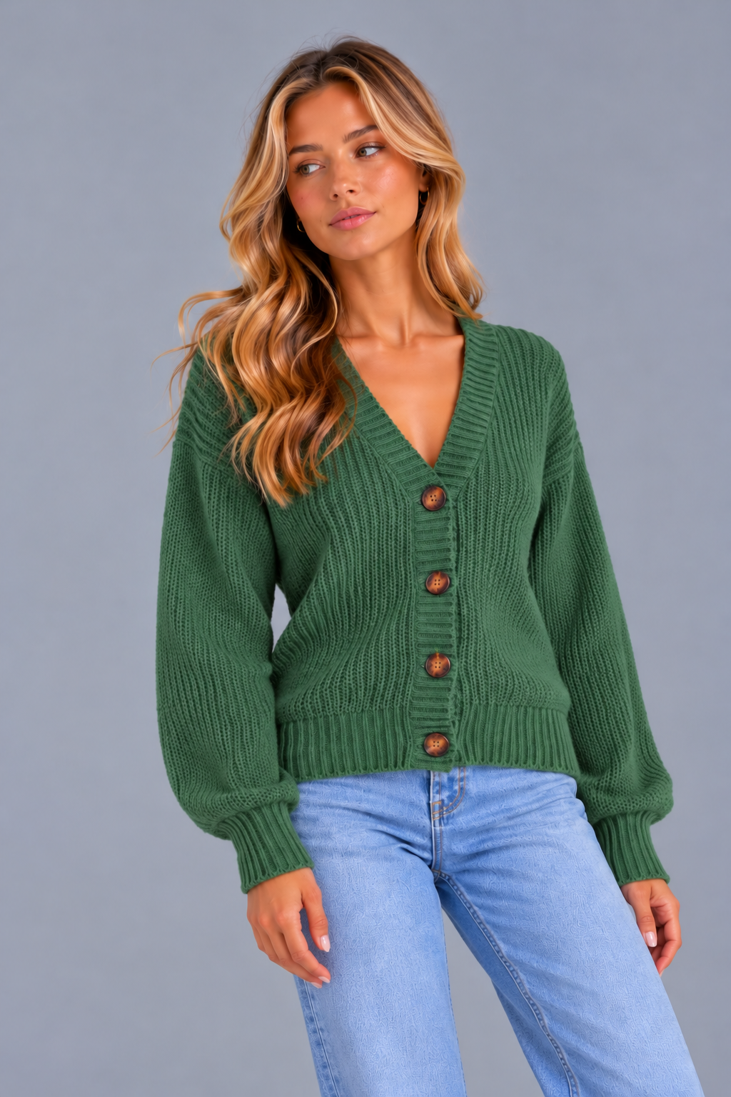 Women's Chunky Ribbed Cardigan – V Neck Button Front
