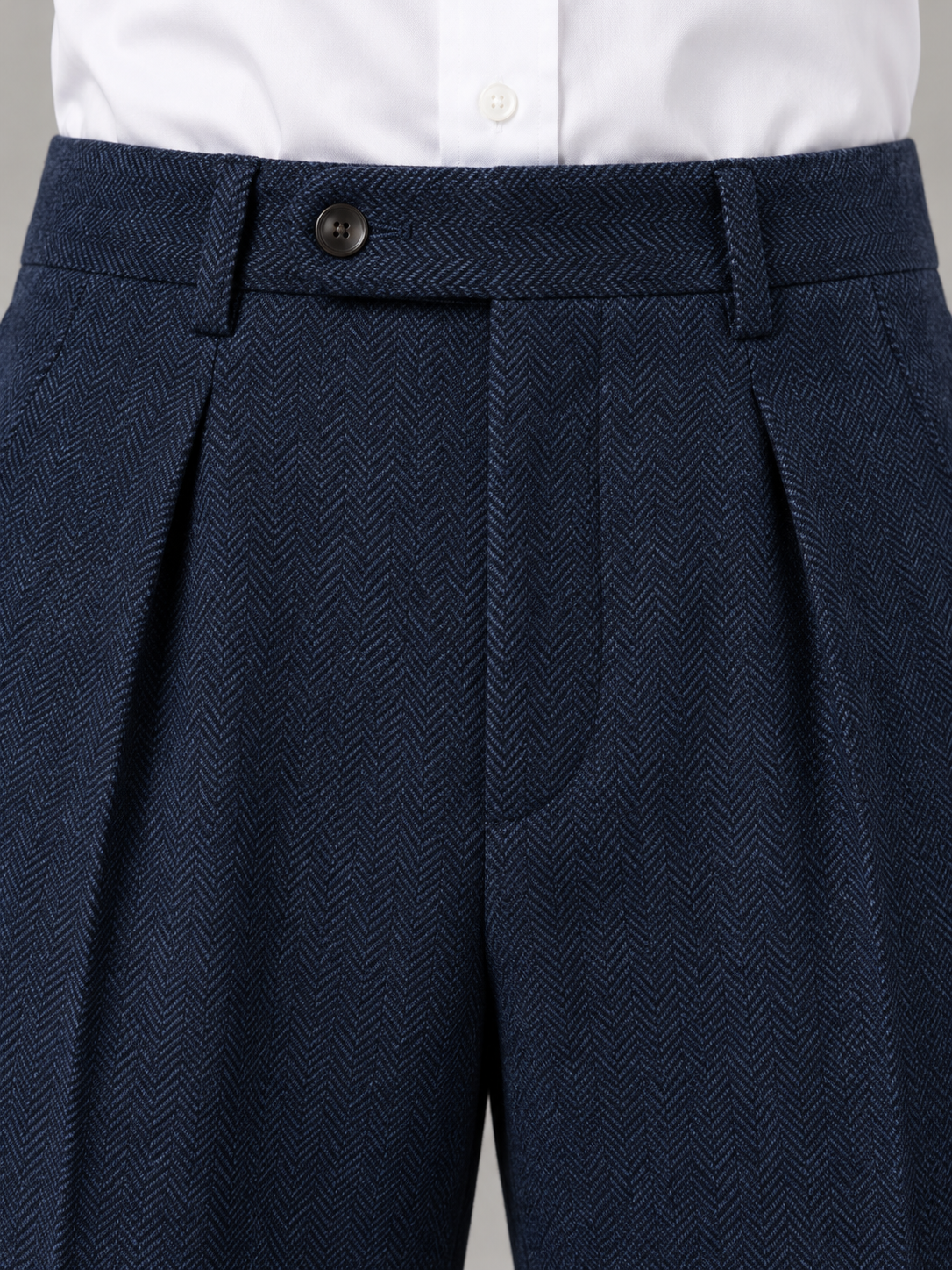 Men's Pleated Herringbone Trousers – Smart High Rise Straight Leg