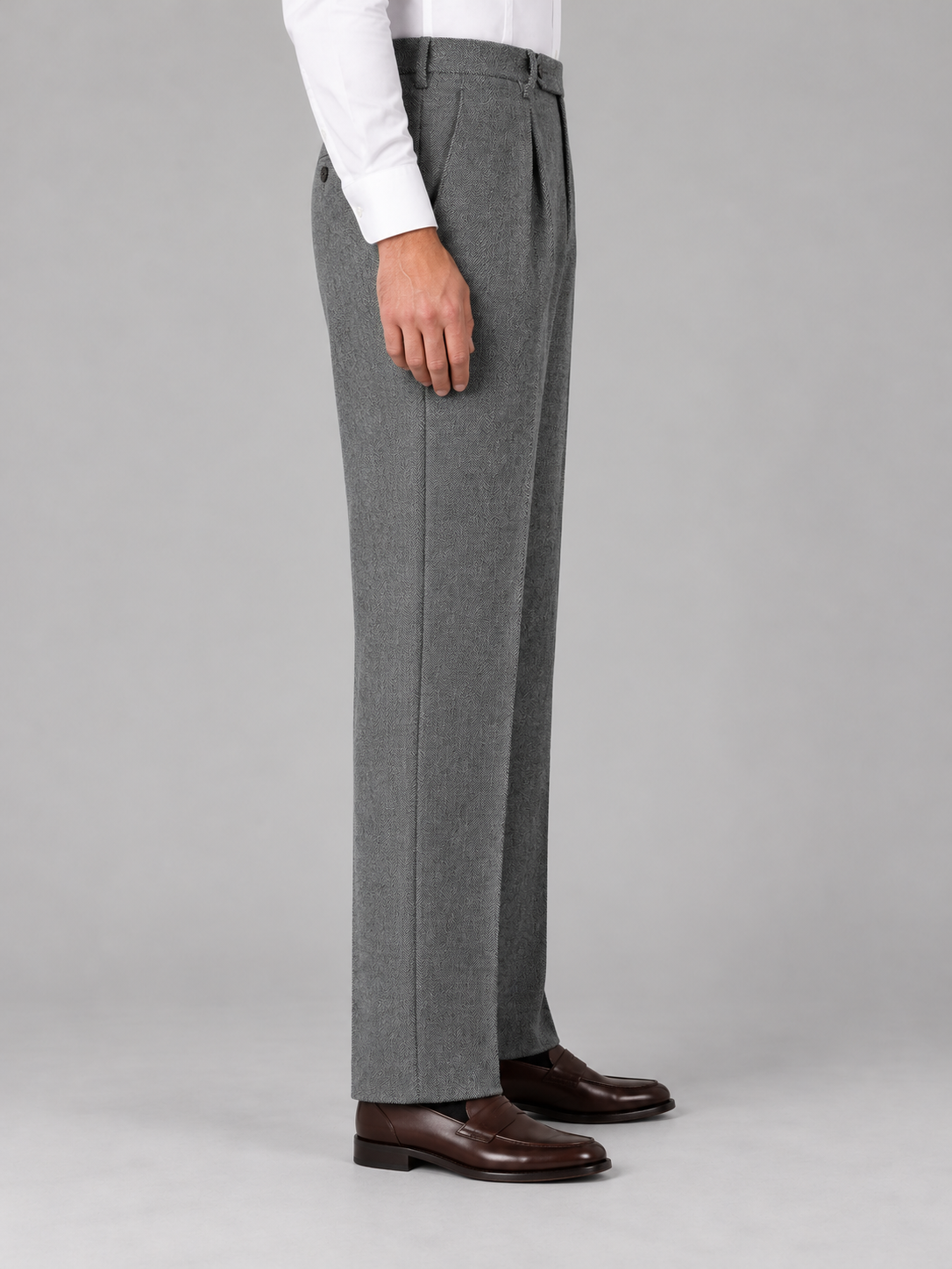 Men's Pleated Herringbone Trousers – Smart High Rise Straight Leg