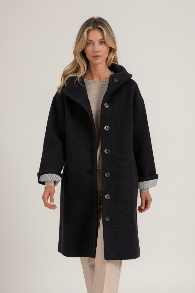 Women's Long Hooded Coat – Button Front Winter Layer