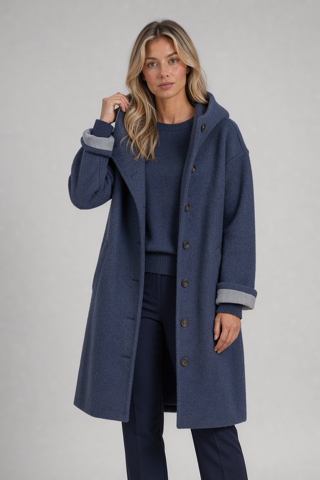 Women's Long Hooded Coat – Button Front Winter Layer