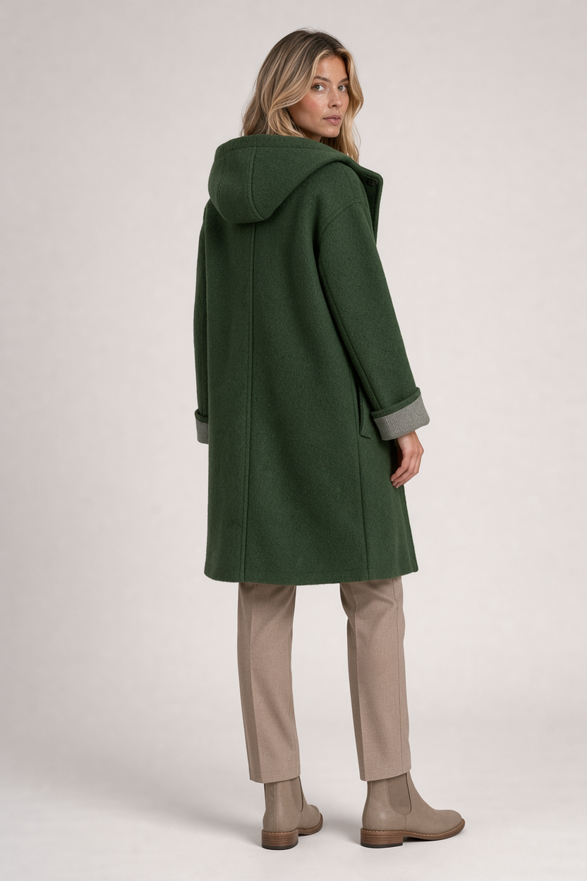 Women's Long Hooded Coat – Button Front Winter Layer