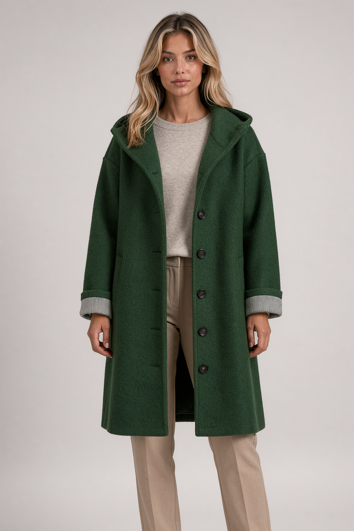 Women's Long Hooded Coat – Button Front Winter Layer