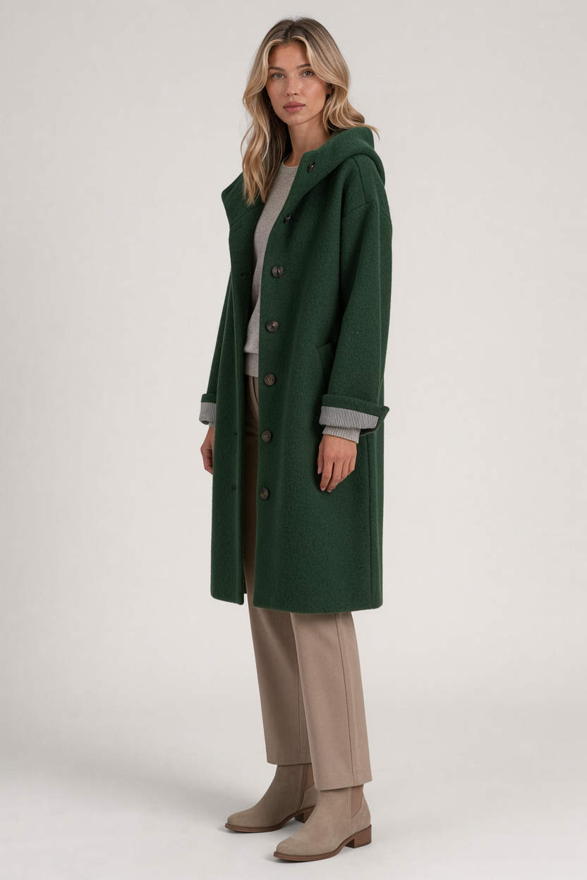Women's Long Hooded Coat – Button Front Winter Layer