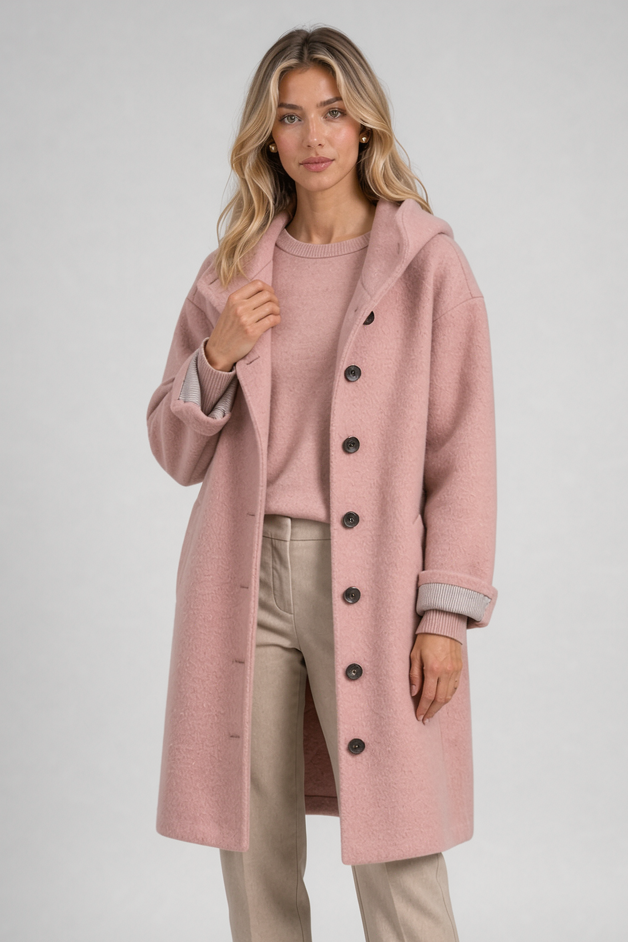 Women's Long Hooded Coat – Button Front Winter Layer