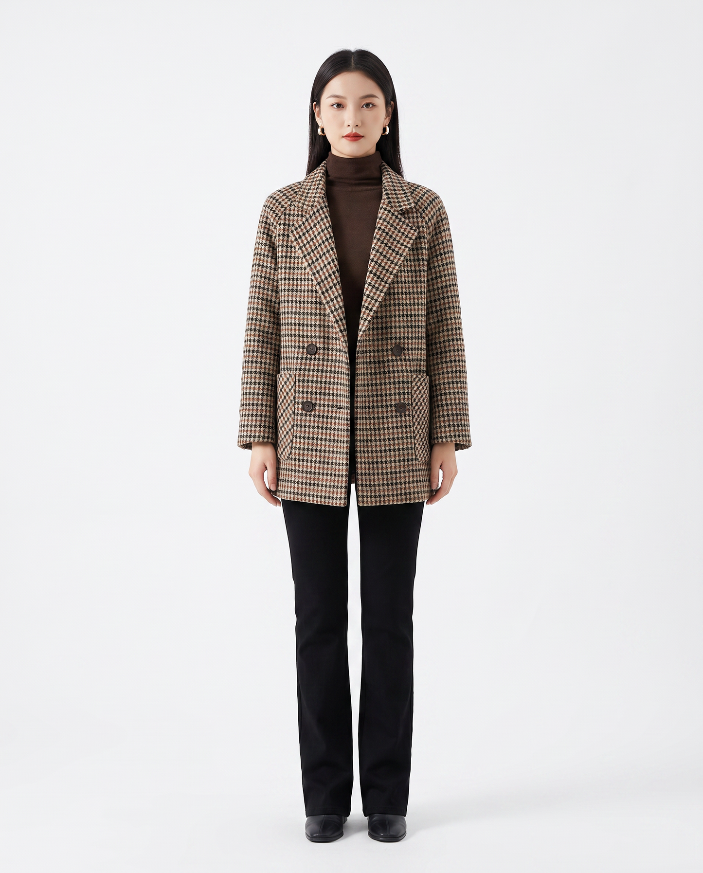 Covert Club khaki houndstooth quilted overcoat, front view