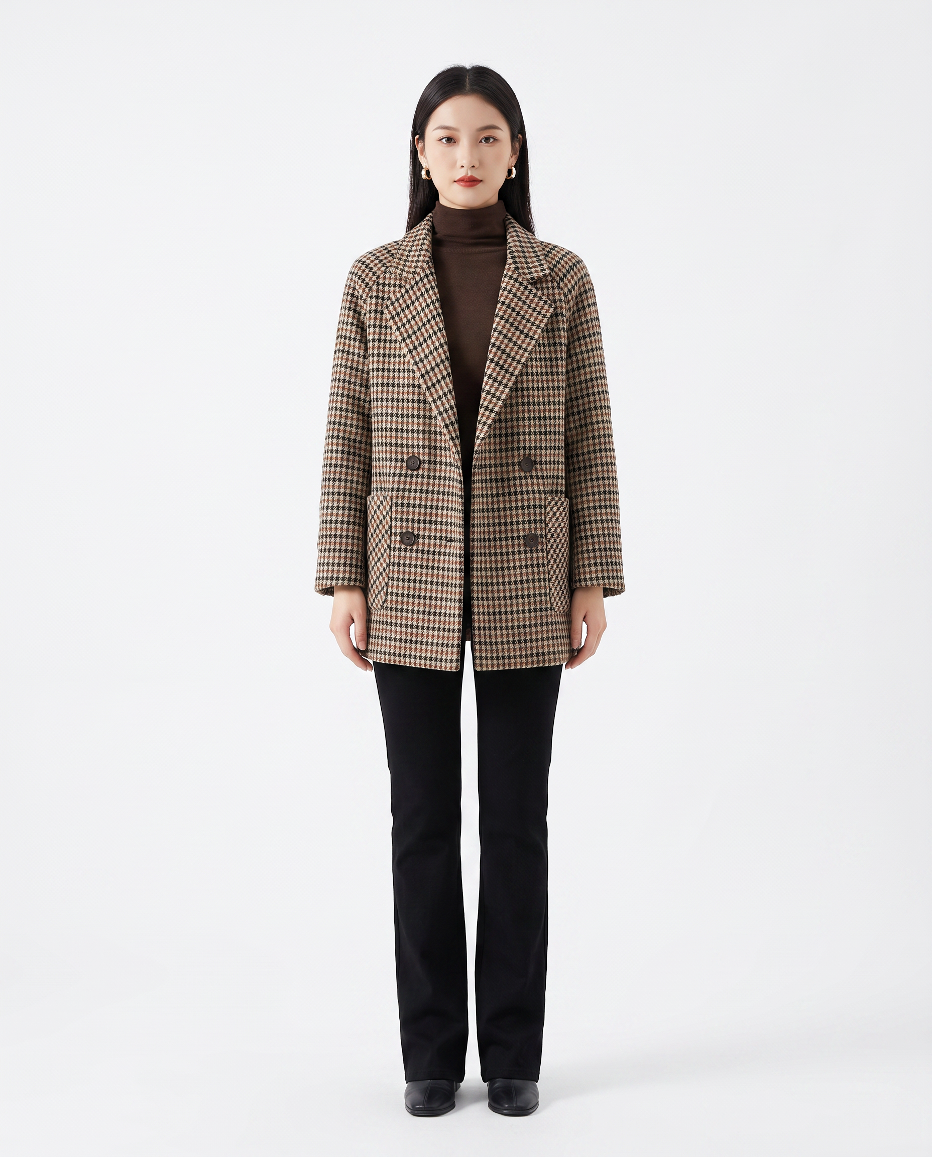 Covert Club khaki houndstooth quilted overcoat, front view