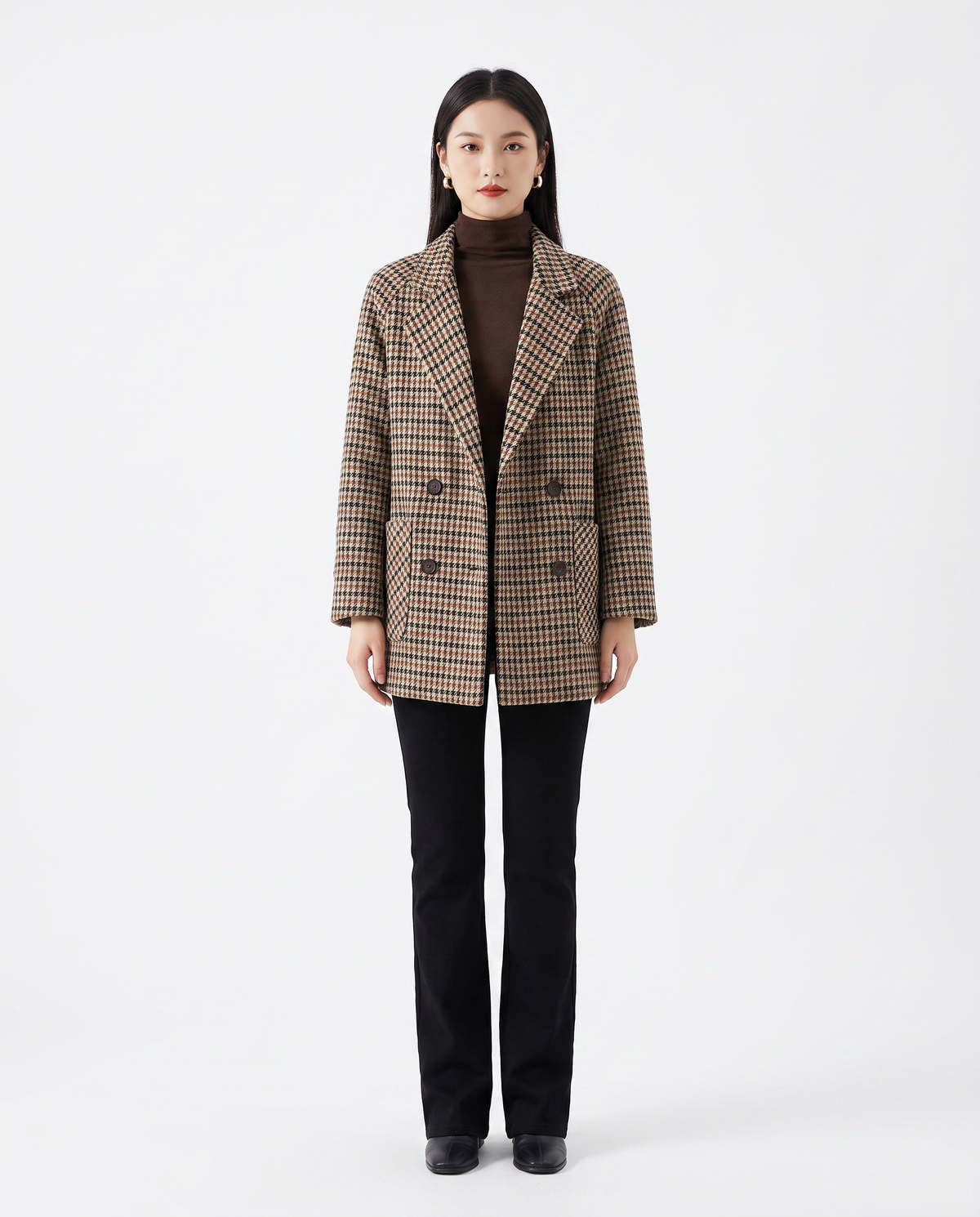Covert Club khaki houndstooth quilted overcoat, front view