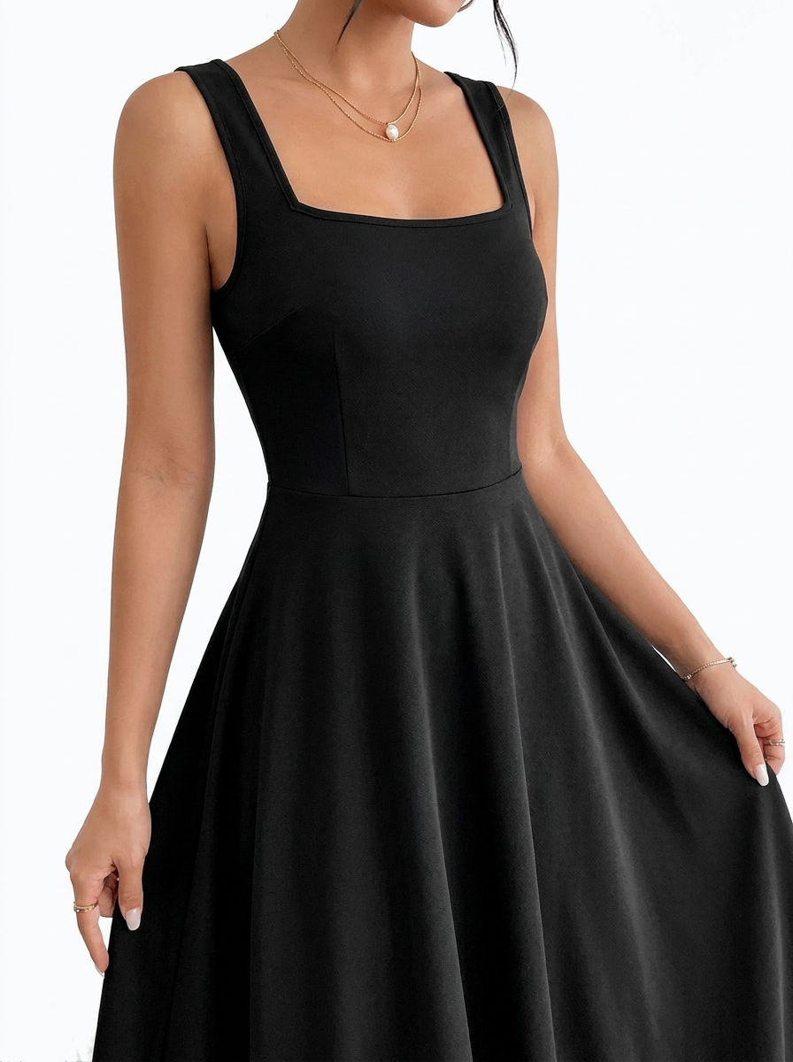 Covert Club sleeveless dress, neckline and fabric detail