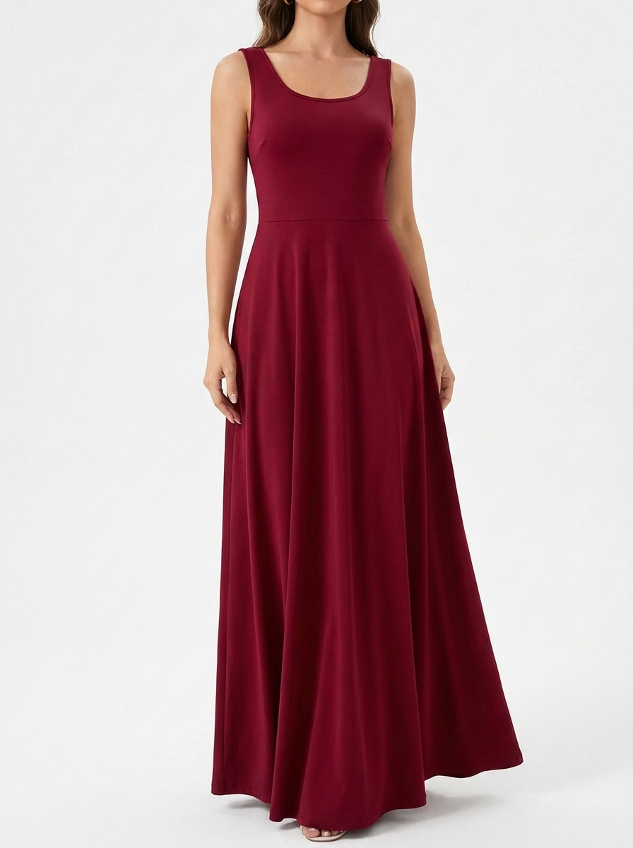 Covert Club sleeveless dress, wine red, front view