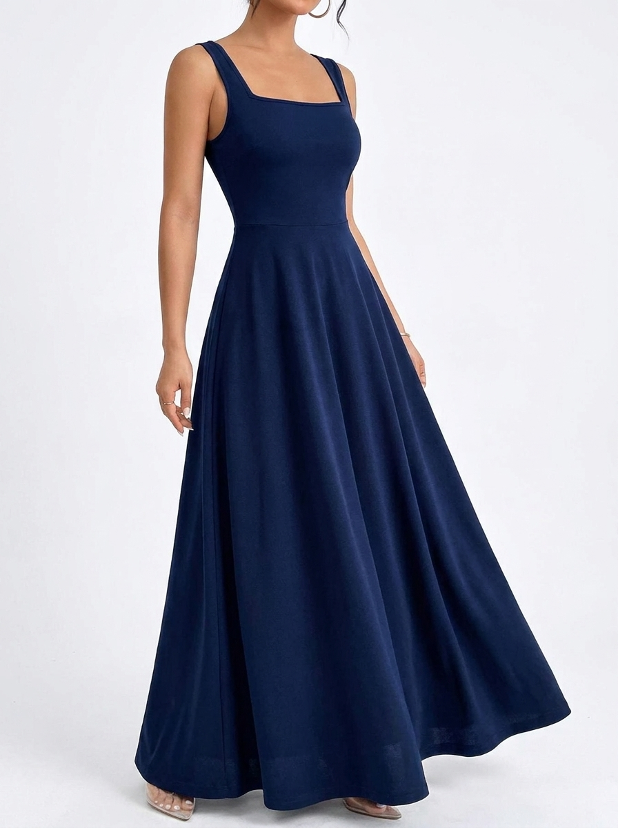 Covert Club sleeveless dress, navy blue, three-quarter angle