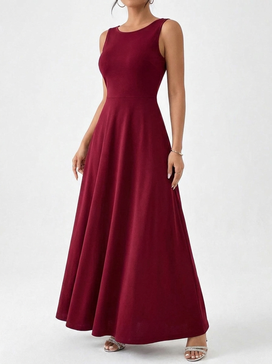 Covert Club sleeveless dress, wine red, three-quarter angle