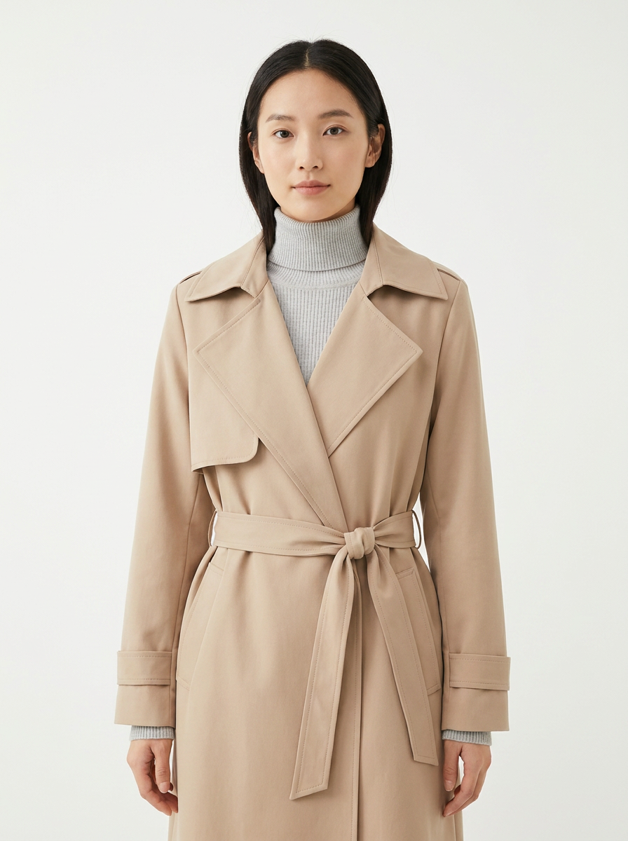 Covert Club thin trench coat, front view