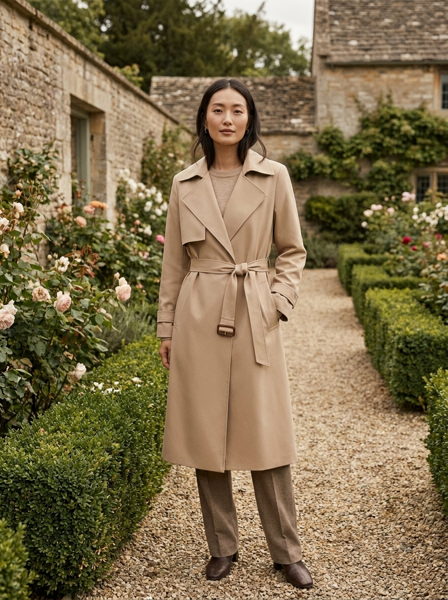 Covert Club thin trench coat, lifestyle shot