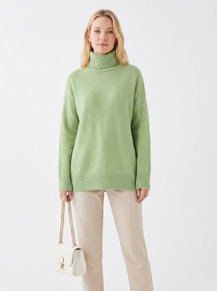 Covert Club lazy autumn turtleneck sweater, front view