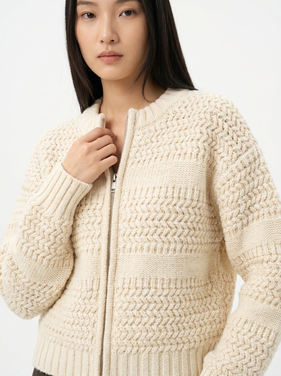 Covert Club chunky knit sweater, close-up detail