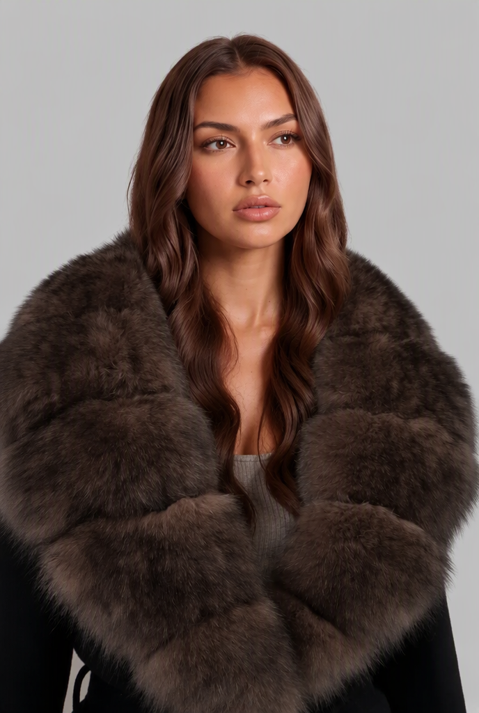 Women's Belted Coat – Oversized Faux Fur Collar