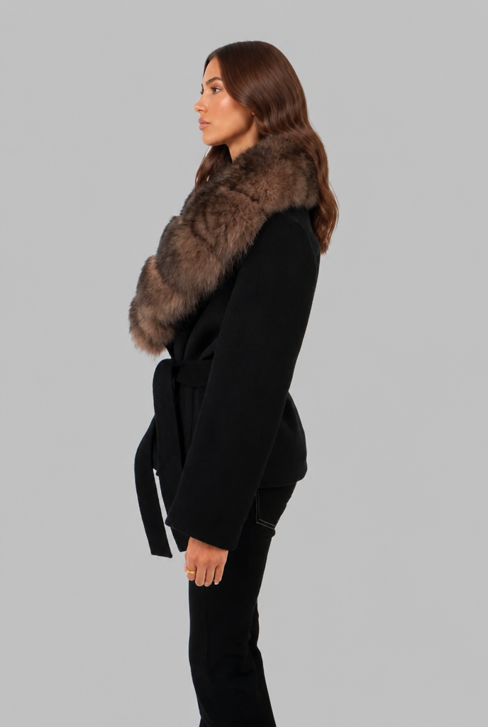 Women's Belted Coat – Oversized Faux Fur Collar