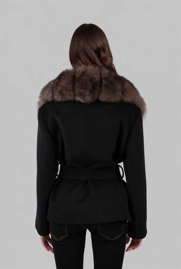 Women's Belted Coat – Oversized Faux Fur Collar