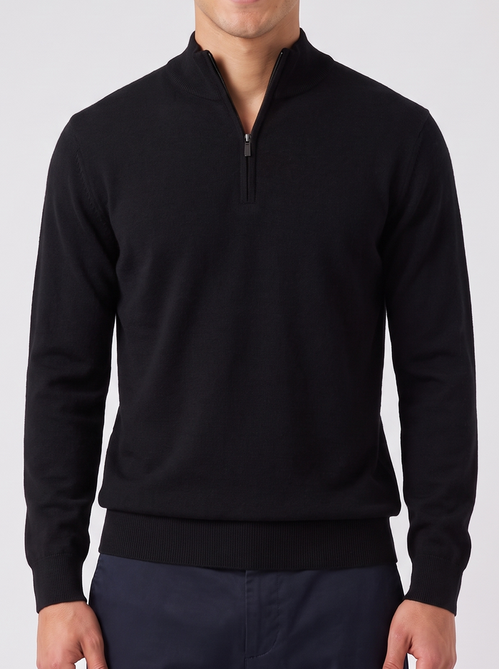 Men's Premium Knit Half Zip Jumper in Black – front view