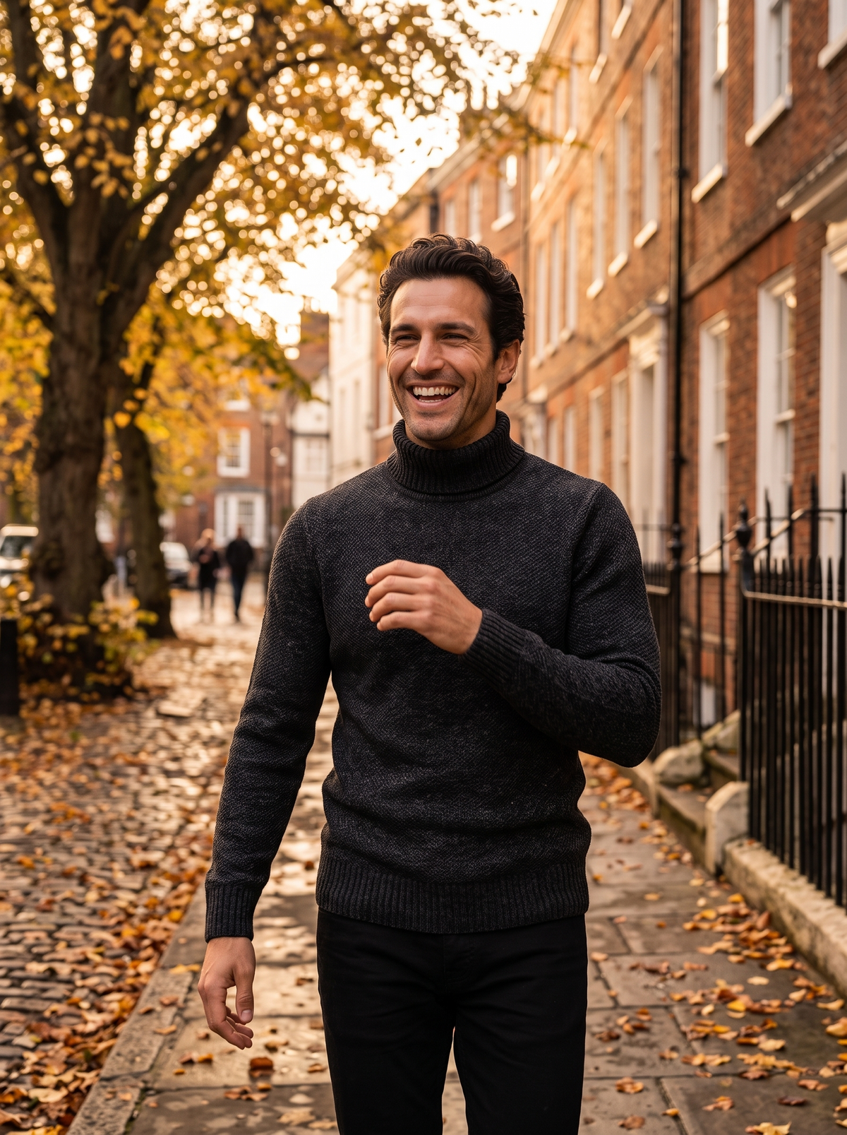 Men's Thick Knit Roll Neck Jumper in Black – lifestyle shot