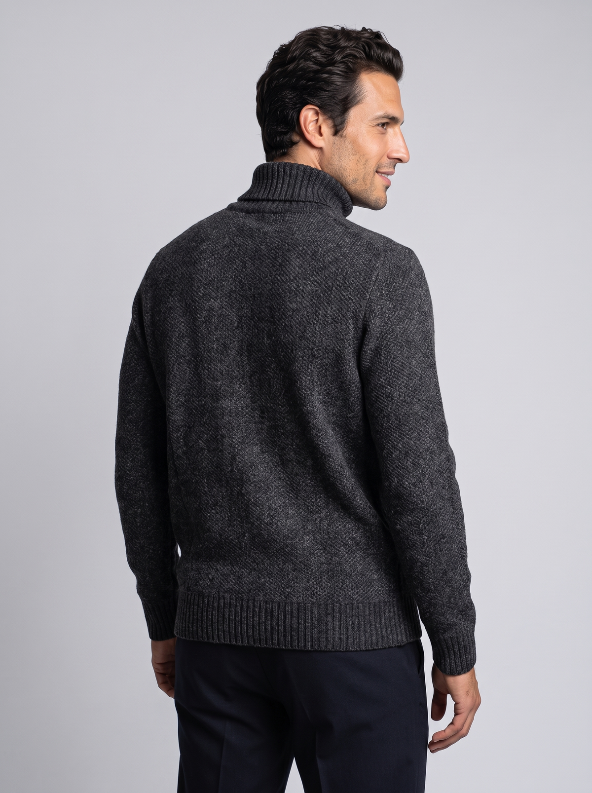 Men's Thick Knit Roll Neck Jumper in Black – back view