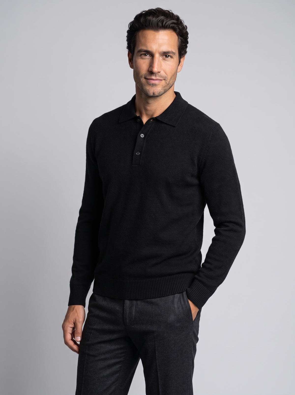 Men's Wool & Cashmere Polo Sweater – Premium Knitted Jumper