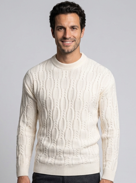 Men's Classic Crew Neck Knit Jumper in White – front view