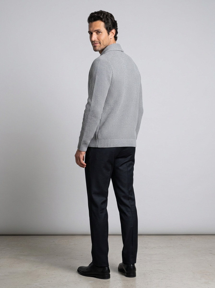 Men's Slim Fit Button-Up Cardigan in Grey – back view
