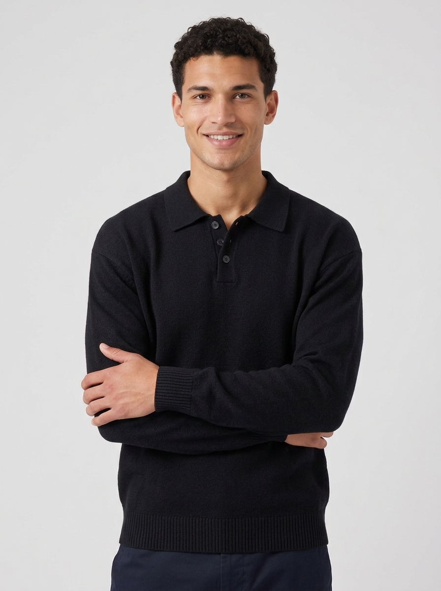 Men’s Loose-Fit Button-Up Polo Sweater