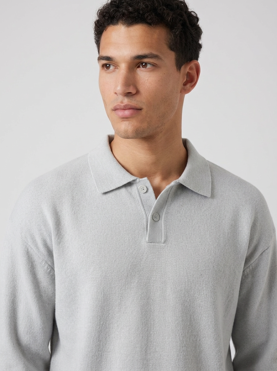 Men’s Loose-Fit Button-Up Polo Sweater