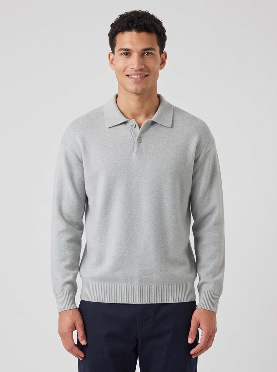 Men’s Loose-Fit Button-Up Polo Sweater
