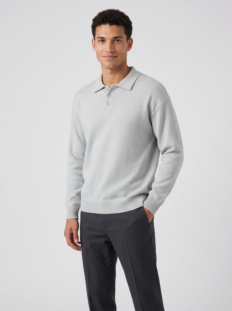 Men’s Loose-Fit Button-Up Polo Sweater