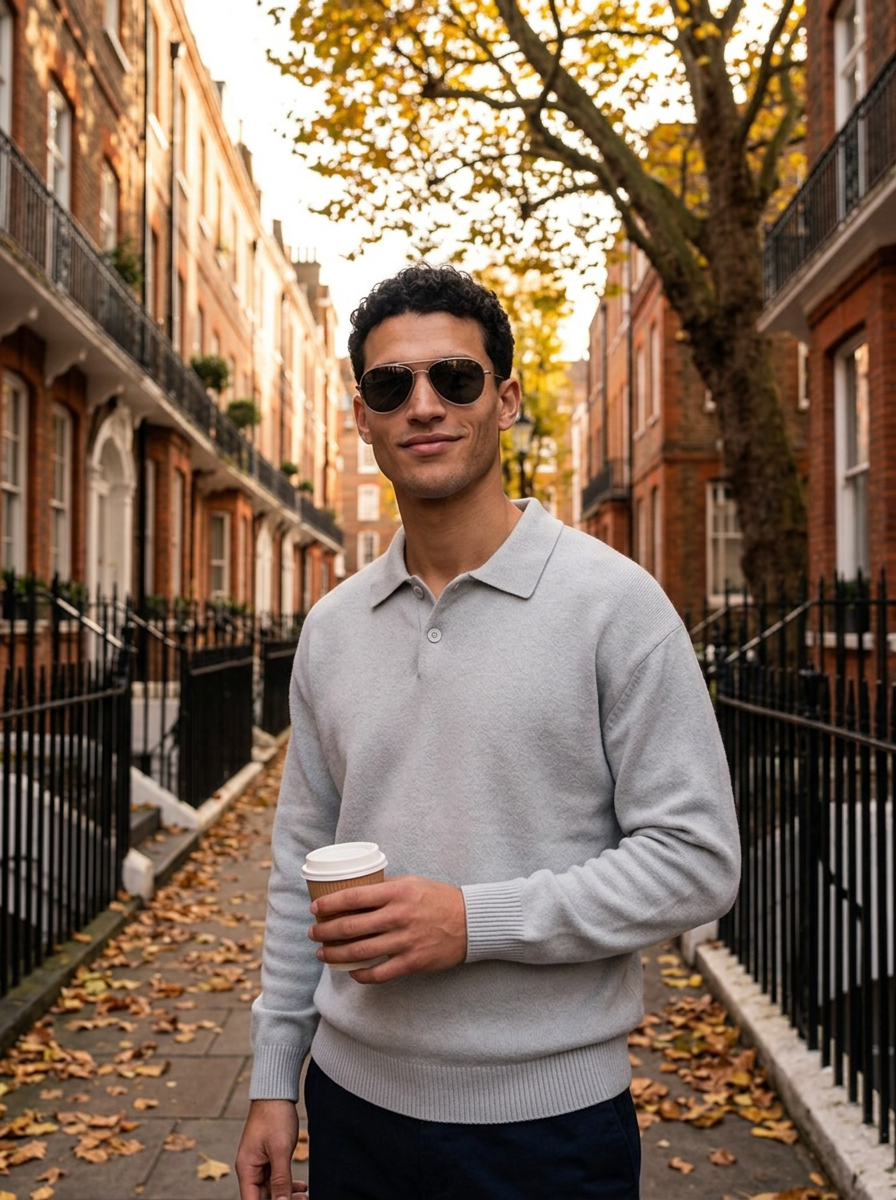 Men’s Loose-Fit Button-Up Polo Sweater