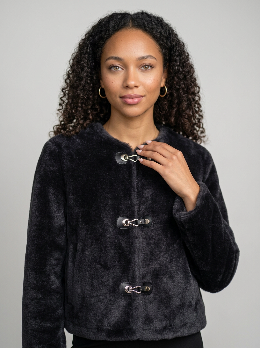 Women's Faux Fur Toggle Button Jacket