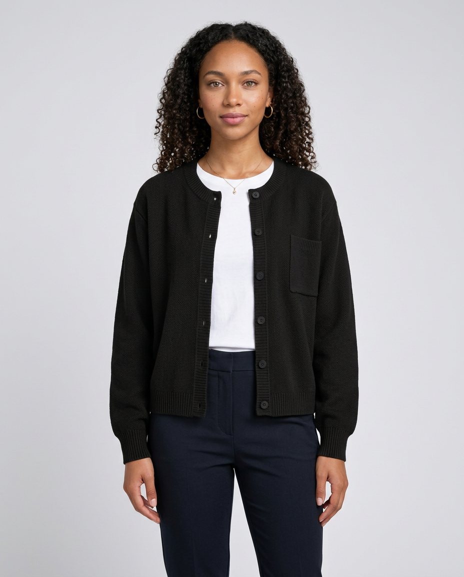 Women's Relaxed V-Neck Pocket Cardigan in Black