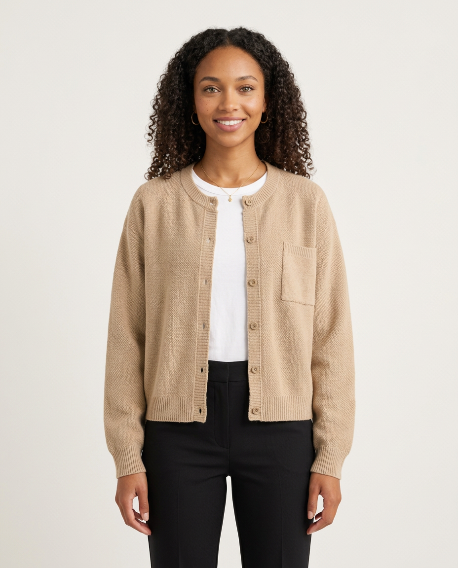 Women's Relaxed V-Neck Pocket Cardigan in Light Brown