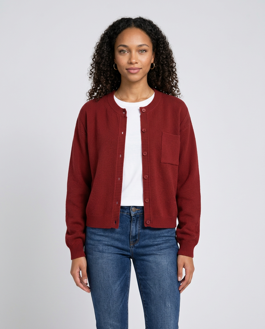 Women's Relaxed V-Neck Pocket Cardigan in Red