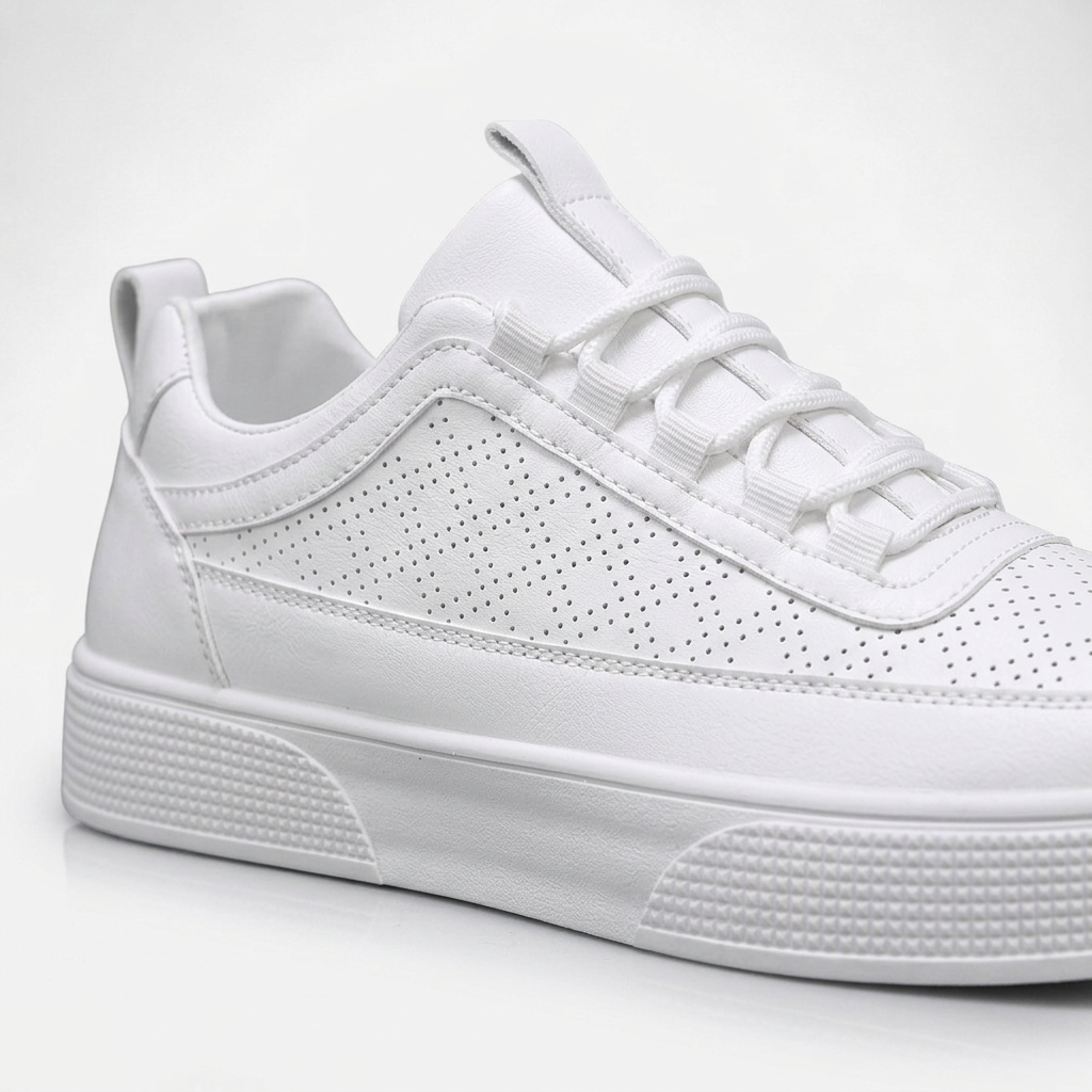 Men's Breathable Mesh Trainers in White – detail view