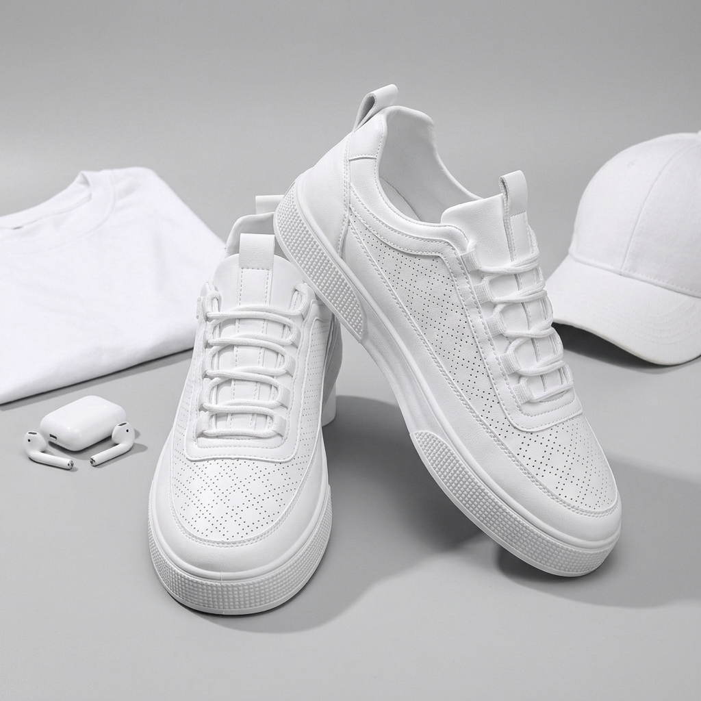 Men's Breathable Mesh Trainers in White – product shot