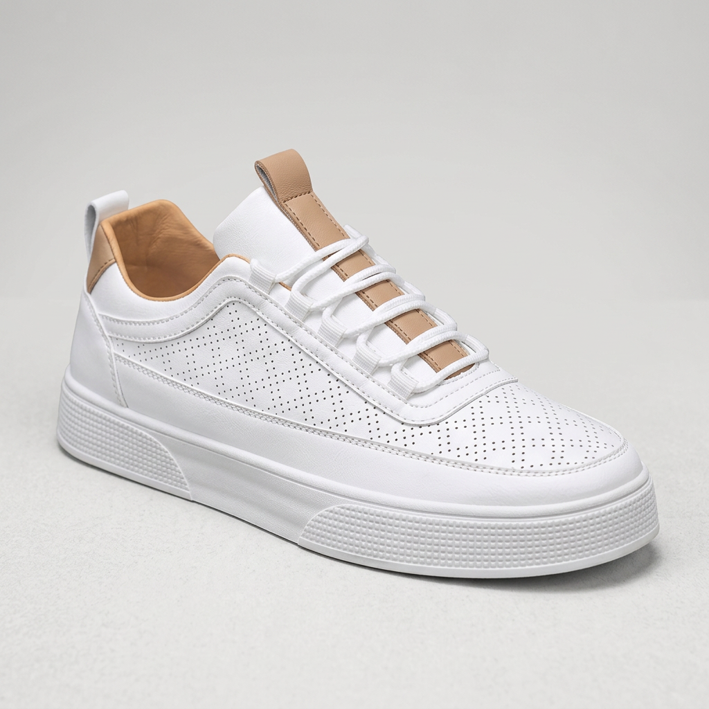 Men's Breathable Mesh Trainers in White & Beige – product shot