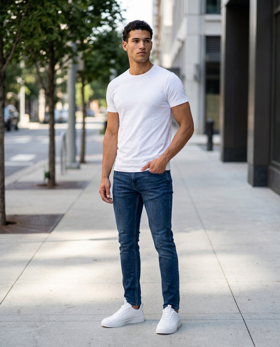 Men's Breathable Mesh Trainers in White – on model