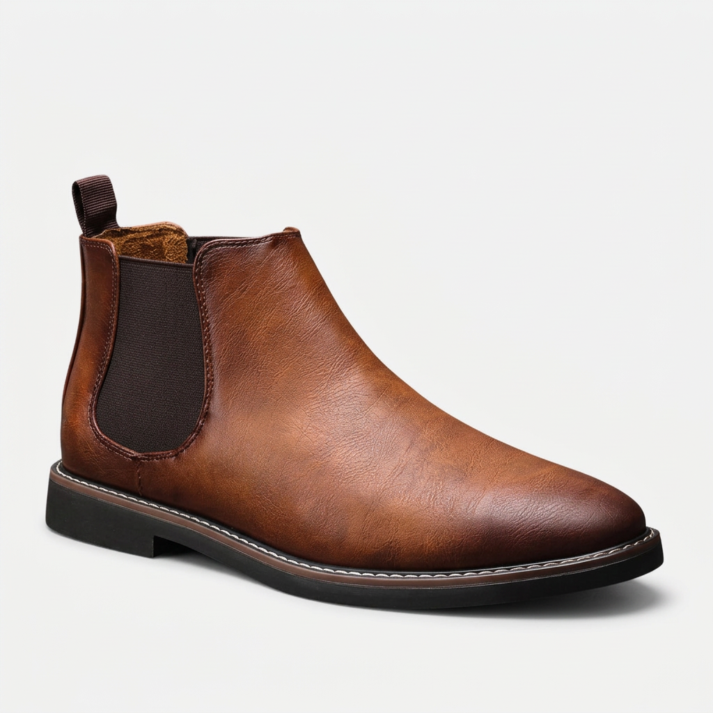 Men's Retro Faux Leather Chelsea Boots in Brown