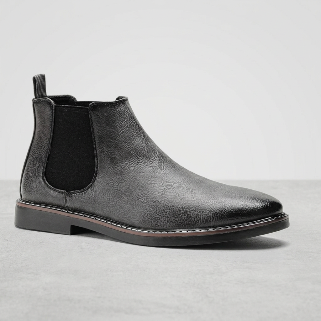 Men's Retro Faux Leather Chelsea Boots in Grey